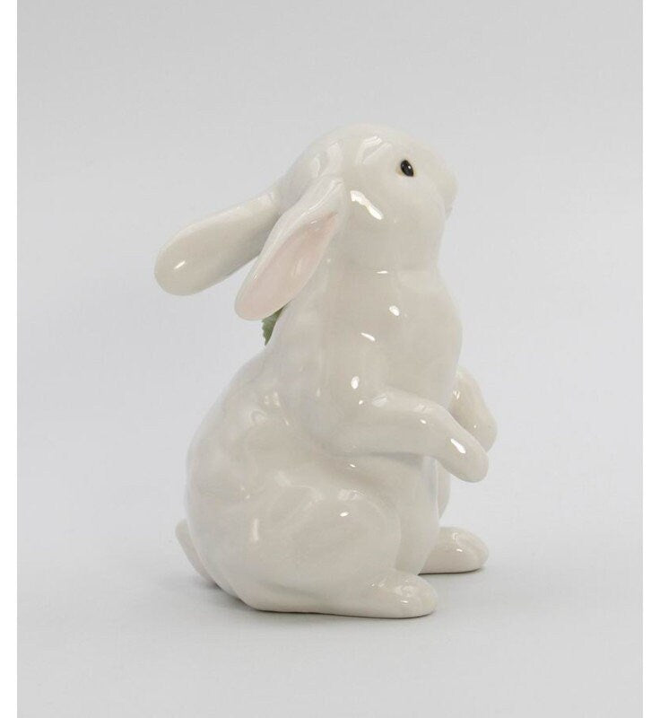 Bunny with Pink Rose Figurine, Home Accent, Easter Decor, Kitchen Decor