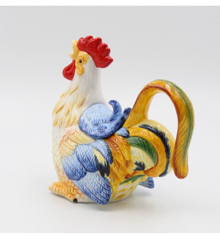 Golden Rooster Ceramic Teapot, Farmhouse Decor, Kitchen Rooster Tea Pot
