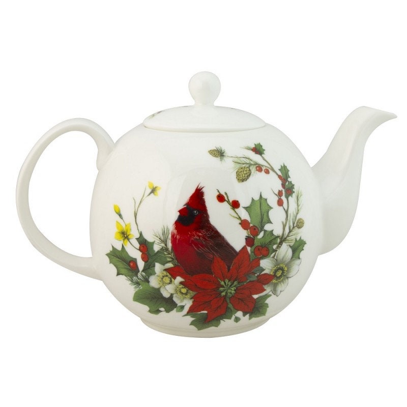 Christmas Poinsettia Bone China Teapot, 5 Cup Tea Pot