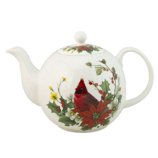 Christmas Poinsettia Bone China Teapot, 5 Cup Tea Pot