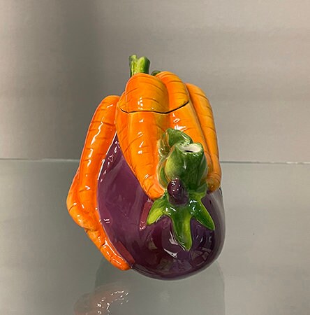 Eggplant and Carrot Ceramic Teapot