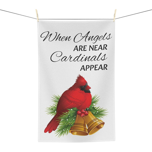 Holiday Cardinal Soft Tea Towel "When Angels Are Near, Cardinals Appear"
