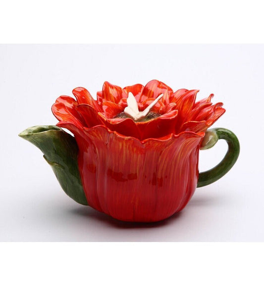 Sunflower Tea pot, Bright Red Floral Porcelain Teapot