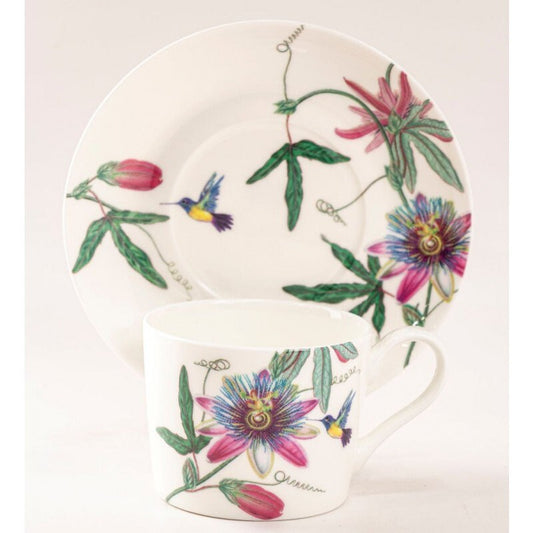Hummingbird Garden Cups and Saucers, Set of 4 Bone China TeaCup and Saucer