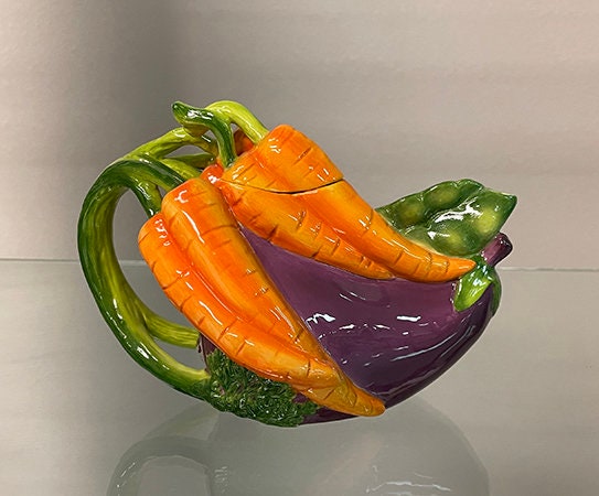 Eggplant and Carrot Ceramic Teapot