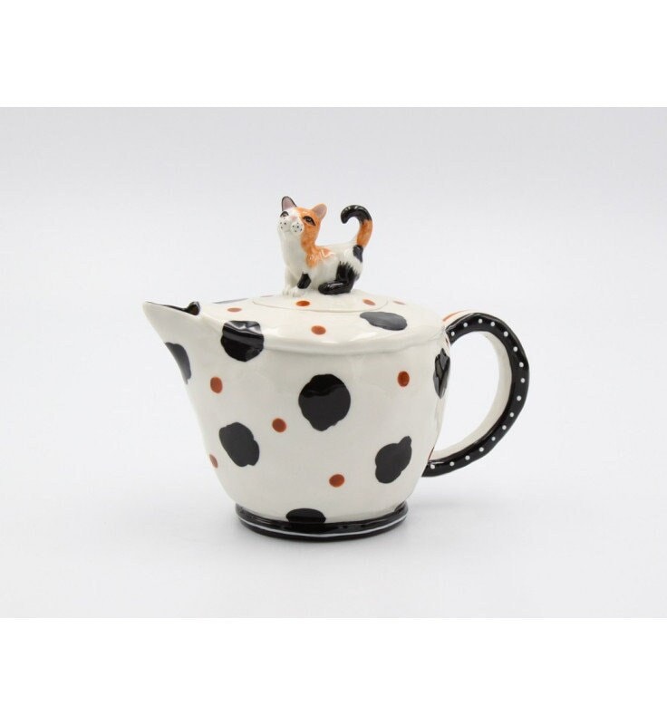 My Calico Cat Teapot, Handcrafted Ceramic Tea Pot, Teapots, Teapot Gift
