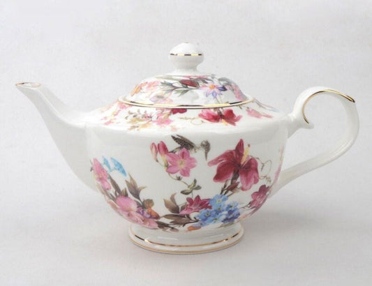 Summertime Vines Porcelain Teapot, Floral Tea Pots with Gold Trim