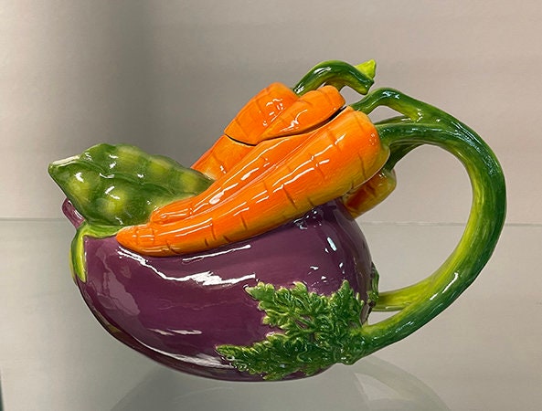 Eggplant and Carrot Ceramic Teapot