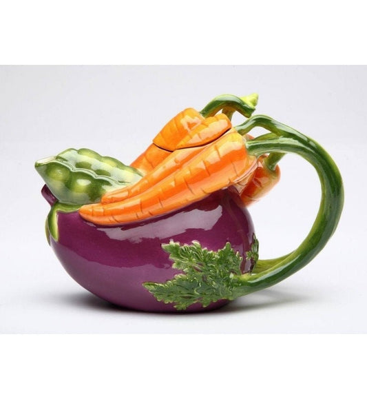 Eggplant and Carrot Ceramic Teapot