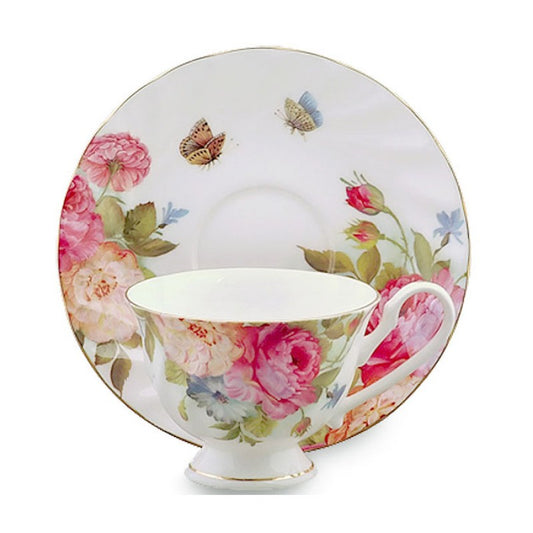 Oakley Rose Bone China Cup and Saucer - 4 Sets
