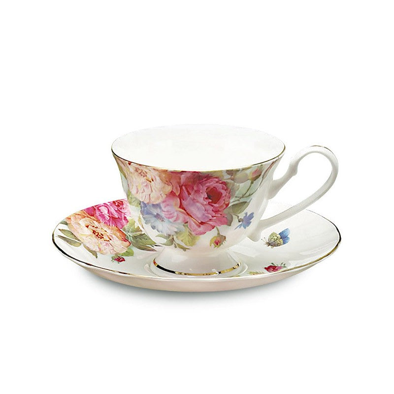 Oakley Rose Bone China Cup and Saucer - 4 Sets