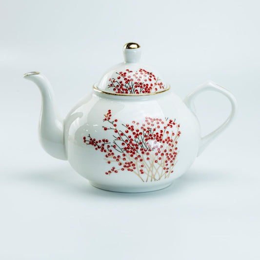 Red Berries Porcelain Teapot - Christmas Teapot