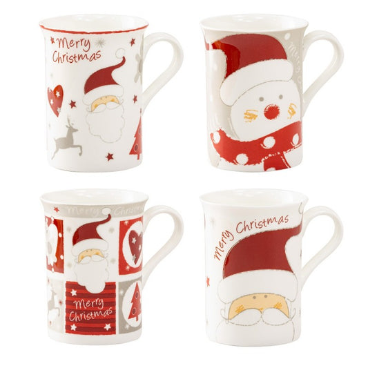 Snowmans and Santas 4 Assorted Bone China Mugs, Set of 4