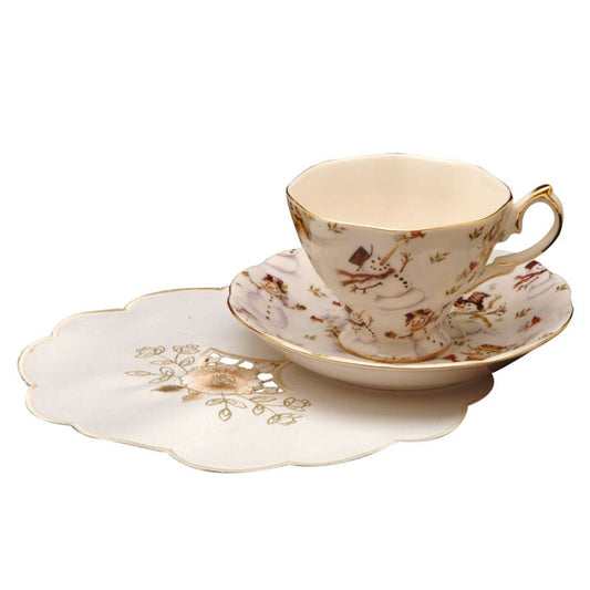 Snowman Porcelain Tea Cups and Saucers, 4 Sets