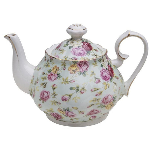 Regal Bloom Porcelain TeaPot, Floral Tea Pots with Gold Trim