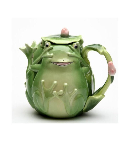 Whimsical Green Frog Ceramic Teapot, Handcrafted Tea Pot