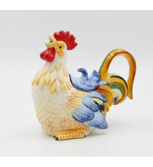 Golden Rooster Ceramic Teapot, Farmhouse Decor, Kitchen Rooster Tea Pot