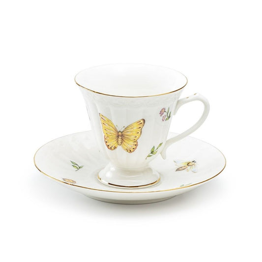 Dragonfly Butterfly Tea Cup Saucer, Set of 4