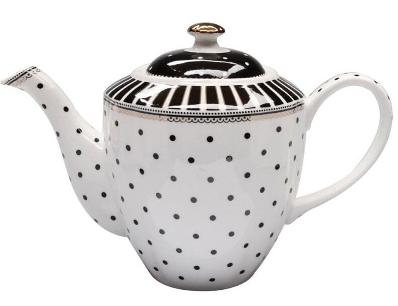 Anniversary Gift, Modern Black Polka Dot Fine Porcelain Teapot, Tea Pot with Metallic Accent