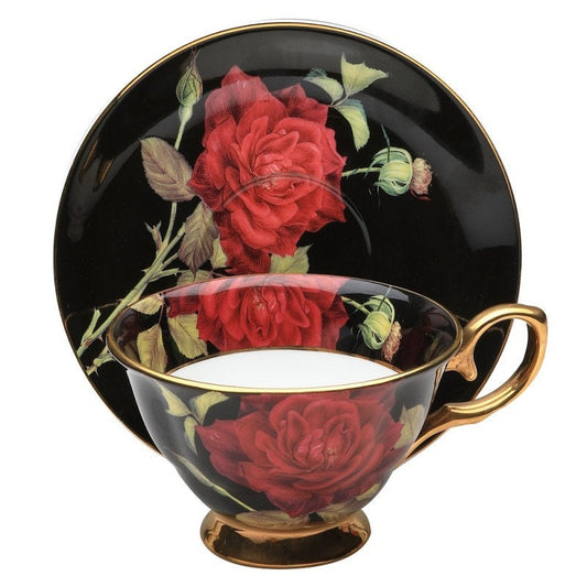 Golden Red Rose Bone China Cup and Saucer, Tea Cups and Saucers