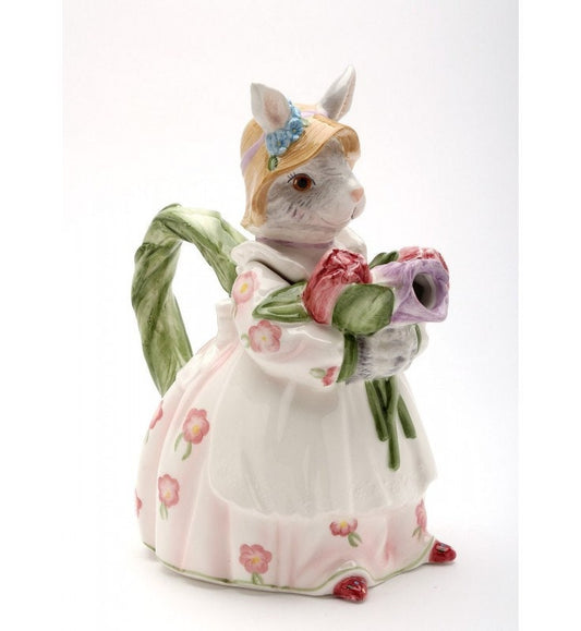Rosy Rabbit Ceramic Teapot, Unique Tea Pot, Easter Teapot