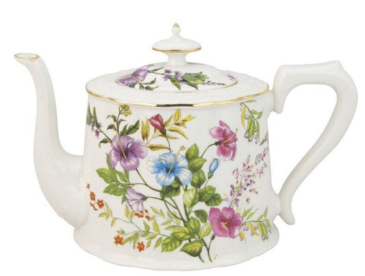 Spring Vines Porcelain Teapot, Floral Tea Pots with Gold Trim