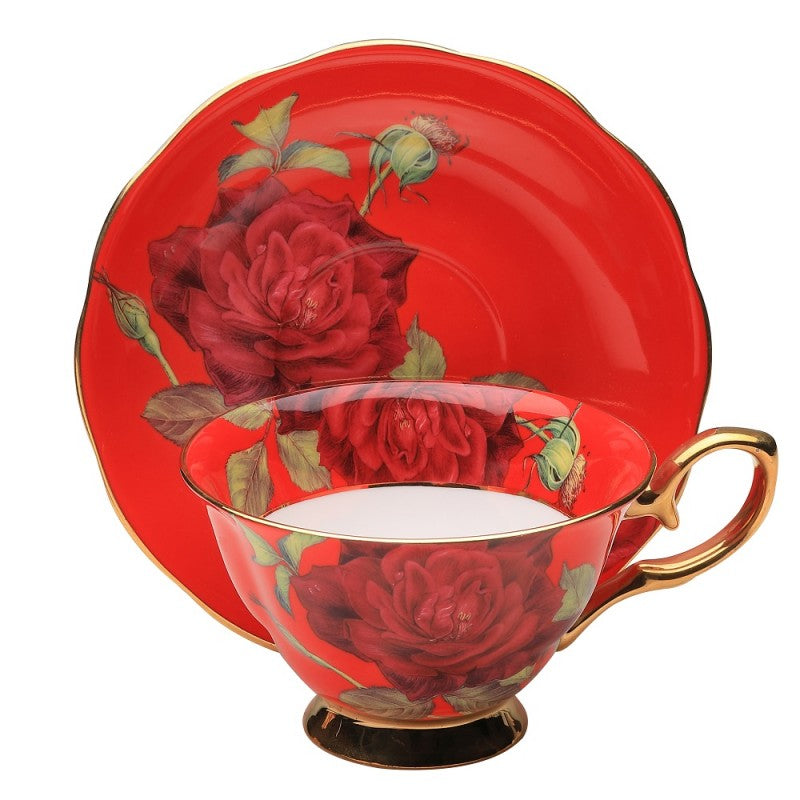 Enchanting Red Rose Tea Cup and Saucer