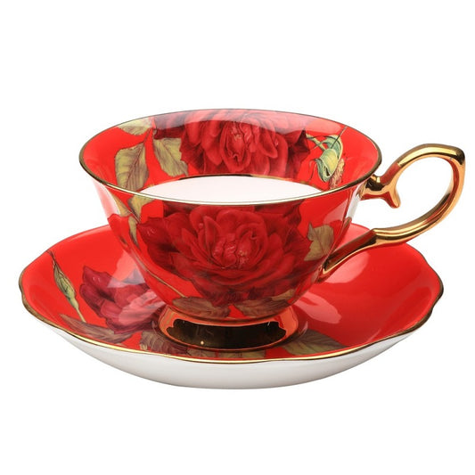 Enchanting Red Rose Tea Cup and Saucer