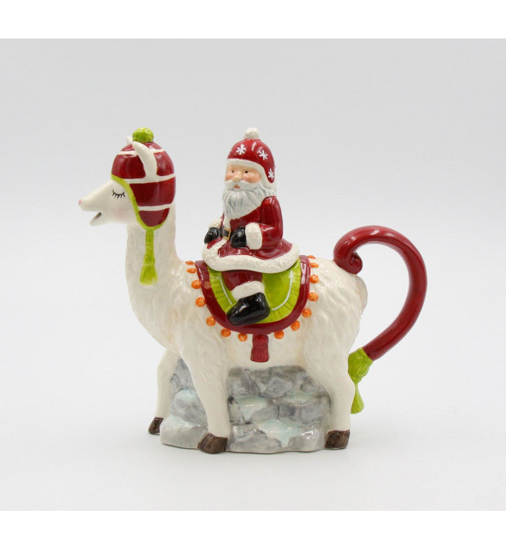 Santa and the Llama Ceramic Christmas Teapot