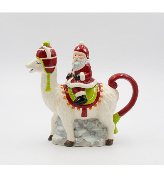 Santa and the Llama Ceramic Christmas Teapot