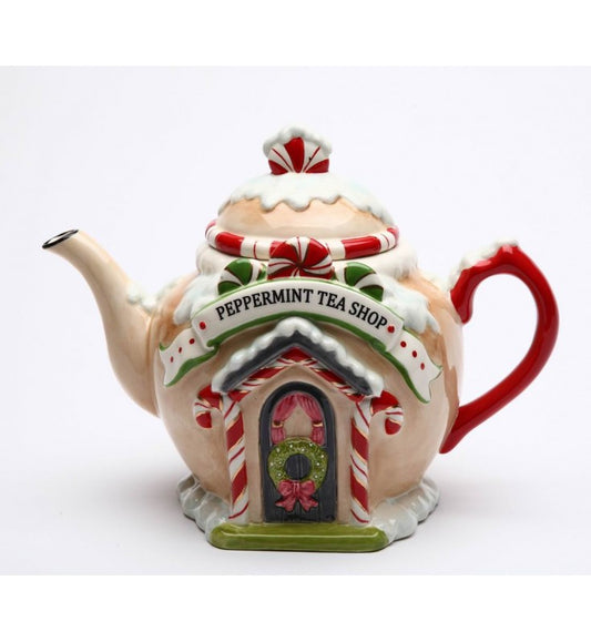 Peppermint Tea Shop Ceramic Teapot - Christmas Teapot